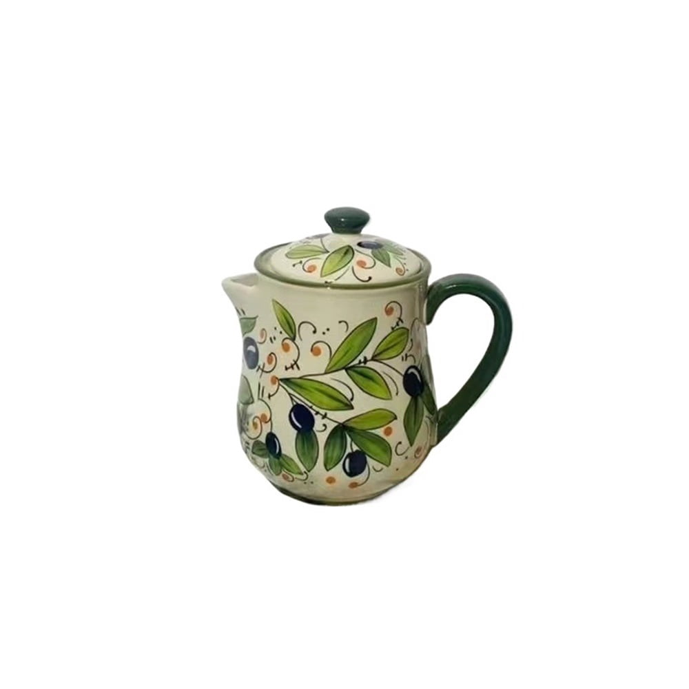 Green Ceramic Milk Pitcher With Handle And Lid Home Kitchen Sauce Pot Gravy Boat