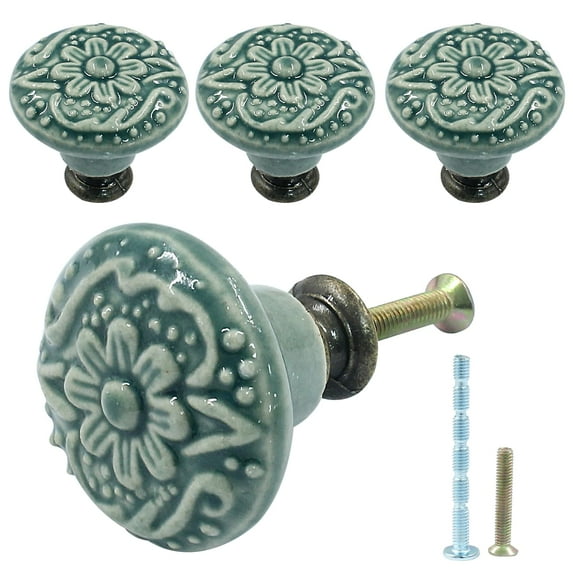 Green Ceramic knobs, Kitchen Cabinet Knobs, Retro Dresser Knobs, Drawer Knobs, Furniture Decorative Pulls(10Pcs)