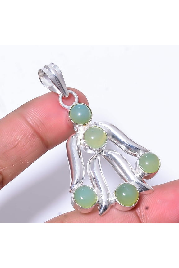 Green Chalcedony Gemstone 925 Sterling Silver Handmade Pendant 2.11" P2