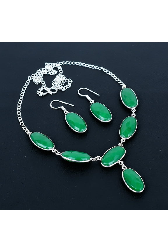 Green Chalcedony Gemstone Handmade Gift 925 Sterling Silver Jewelry Set VJ 1058