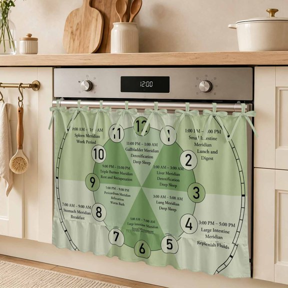 Green Chart Oven Skirt Curtain for Door Modern Schedule Numbers Chart Planner Stove Cover with Ruffled Trim & Ribbon Ties, Appliance Cover for Dishwasher Cabinet Kitchen Decor 27x20 Inch