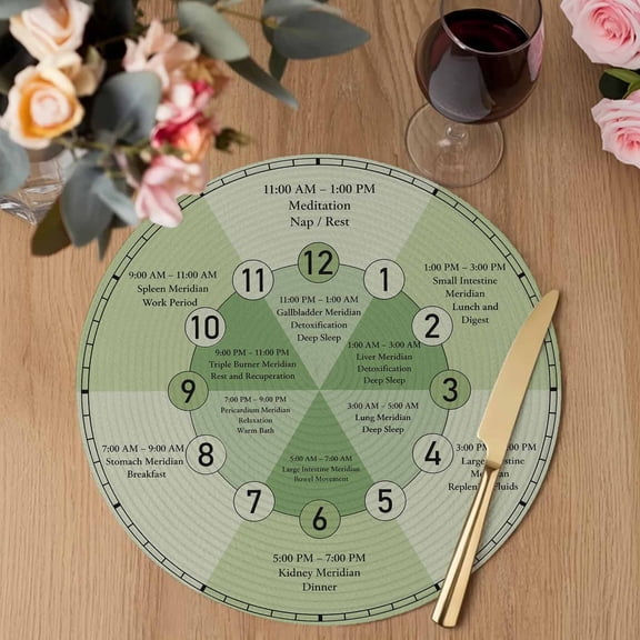 Green Chart Round Braided Placemats Set of 2, Modern Schedule Numbers Chart Planner Heat Insulation Place Mats Washable Non-Slip Table Mats for Kitchen Dining Party, 13 Inches