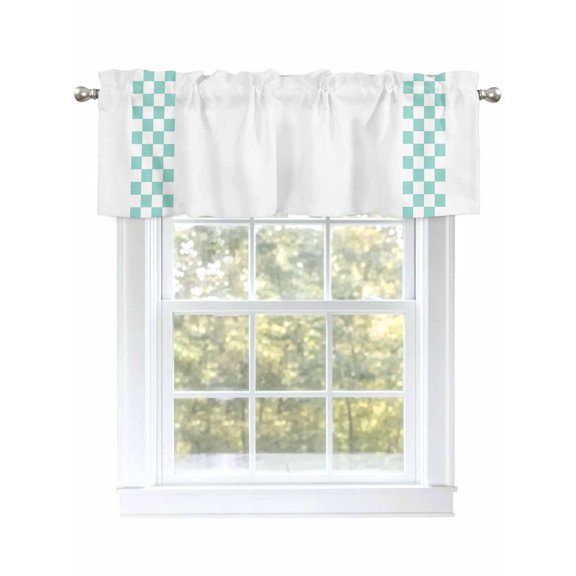 Green Check Plaid Valances for Windows, Rod Pocket Kitchen Valance Curtains - Soft & Washable Small Window Treatment for Living Room, Bathroom, Buffalo Farmhouse Style Pattern 54x18inch, 1 Panel
