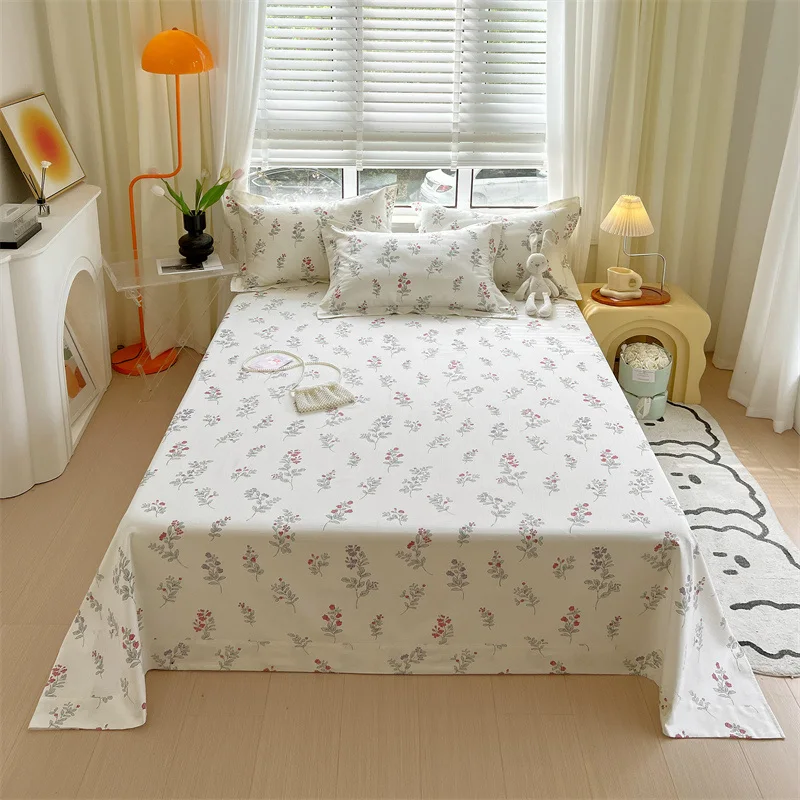 Green Check Raw Cotton Bed Sheets For Double Bed All Seasons Bed Cover