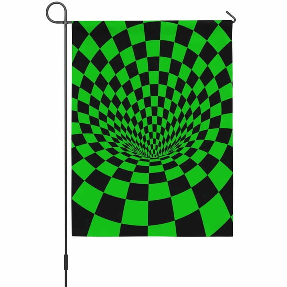 Green Checker Garden Flag 12 x 18 Inches, Modern Abstract Bright Green Tunnel Mosaic Cubes Weather Proof Outdoor Patio Flags Double Sided Small Garden Decoration for Yard Outside Home