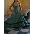 thumbnail image 1 of Green Checkerboard Print Spaghetti Strap Maxi Dress With Ruffle Hem, 1 of 19