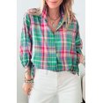 thumbnail image 1 of I AM A FASHION JUNKY Green Checkered 3/4 Sleeve Collared Loose Fit Shirt, 1 of 8