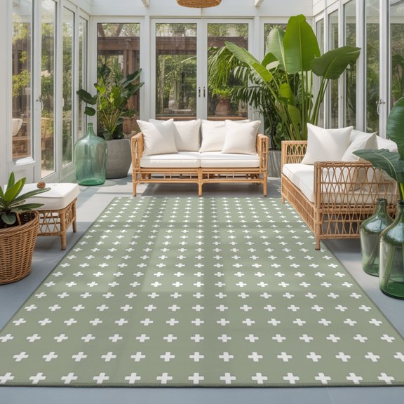 Green Checkered 9'x12' Area Rugs for Living Room Sectional Sofa, Country Abstract Geometric Diagonal Plaid Washable Sturdy Non Slip Soft Sturdy Rectangle Home Area Rug