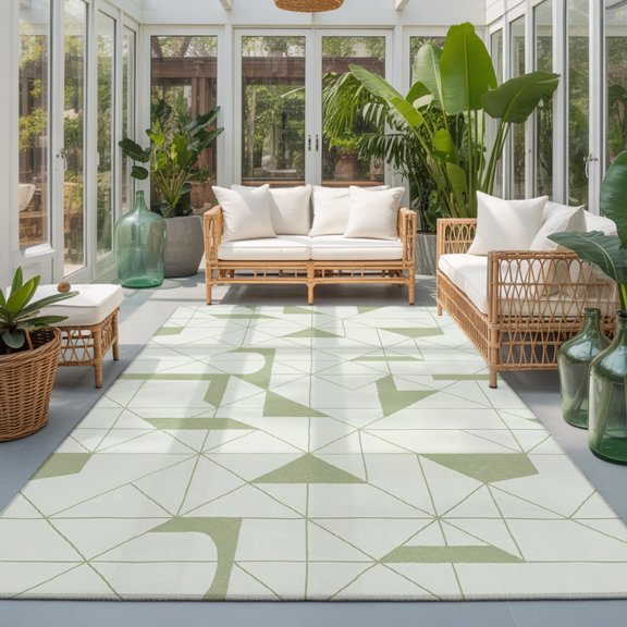 Green Checkered 9'x12' Area Rugs for Living Room Sectional Sofa, Modern Abstract Geometric Minimalist Plaid Washable Sturdy Non Slip Soft Sturdy Rectangle Home Area Rug