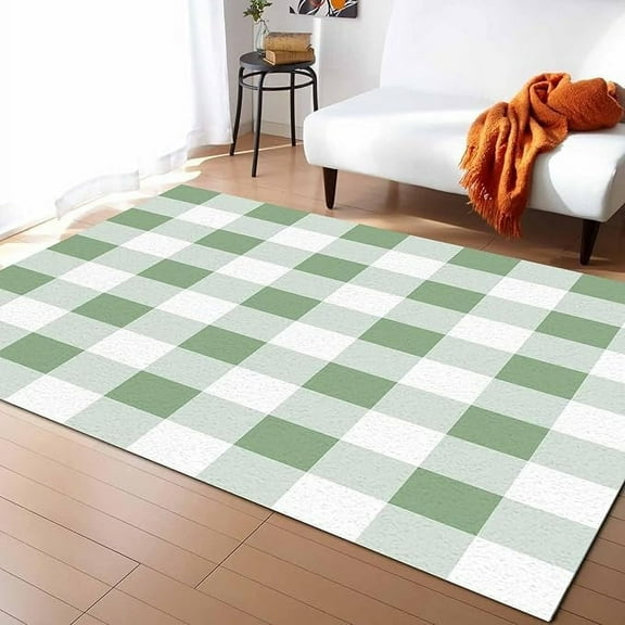 Green Checkered Area Rugs For Living Room/Bedroom, Area Rug Non-Slip, Green White Buffalo Plaid Kids Room Area Rug Washable Accent Floor Carpet Runner Outdoor Indoor 3 x 4ft