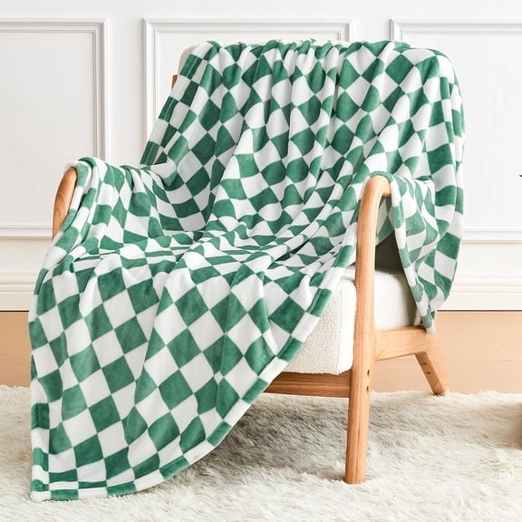 Green Checkered Blanket, Ultra Soft Cozy Flannel - Checkered Grid Print Throws for Bed Sofa Couch, Luxury Throw Blanket for All Seasons, 50x60 Inch, Jade Green