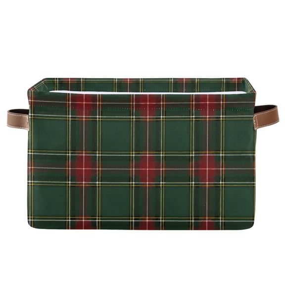 Green Checkered Foldable Storage Large Fabric Storage Baskets Organizer Storage Bins with Handles for Home Office