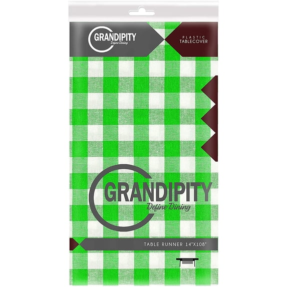 Green Checkered Gingham 12 Pack Premium Disposable Plastic Table Runner 14 x 108 Inch. Decorative Table Runner for Dinner Parties & Events, Decor By Grandipity