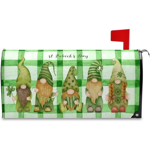 Green Checkered Gnomes Magnetic Mailbox Cover St Patricks Day Mailbox Covers Magnetic Mailbox Wraps Post Letter Box Cover Garden Standard Size 21 X 25 inch