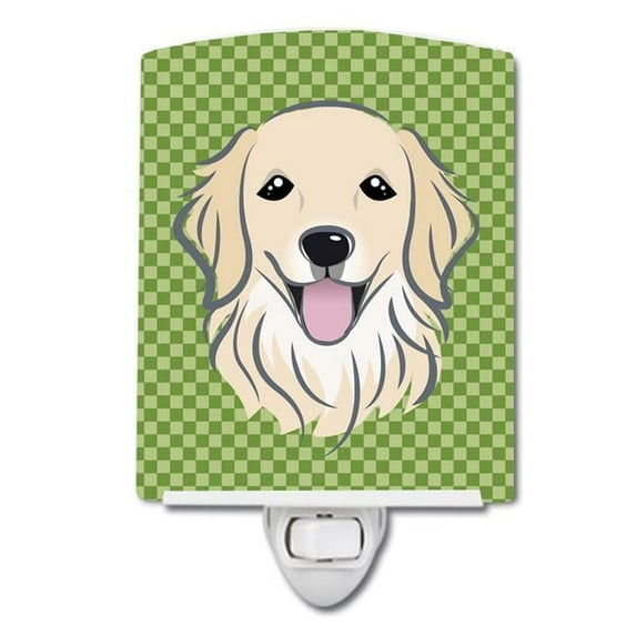 Green Checkered Golden Retriever Ceramic Night Light