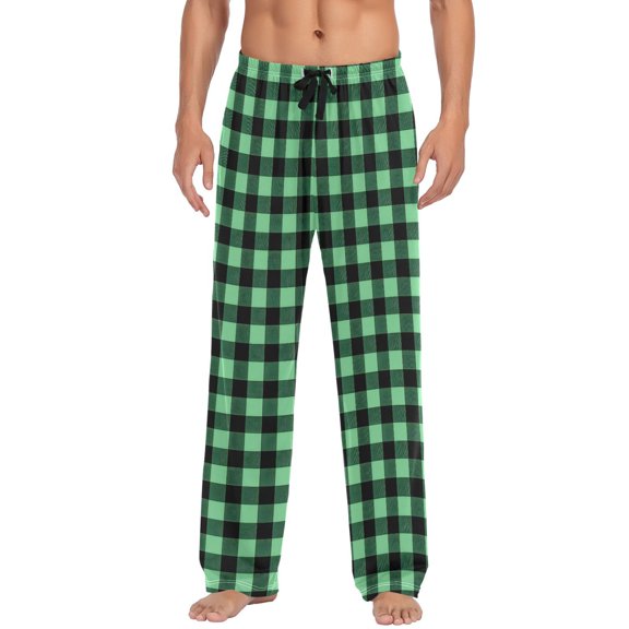 Green Checkered Grid Art Pattern Men's Pajama Pants Cotton Long Sleepwear Lounge Pants 2XL