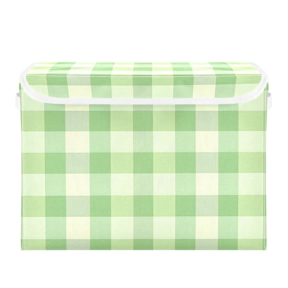 Green Checkered Pattern Foldable Storage Bin with Lid and Handle Collapsible Storage Box 16.5 x 12.6 x 11.8 inches