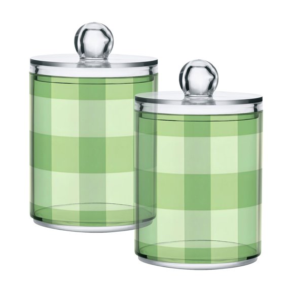 Green Checkered Pattern Translucent Plastic Cans Storage Canisters with Lid Set of 2