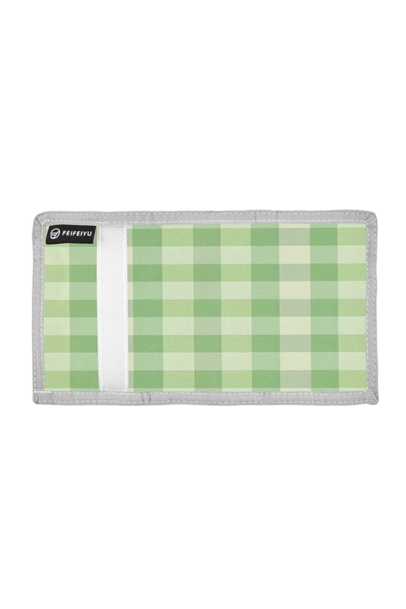 Green Checkered Pattern Trifold Wallets Card Holders Coin Pockets with Lanyards Portable Unisex