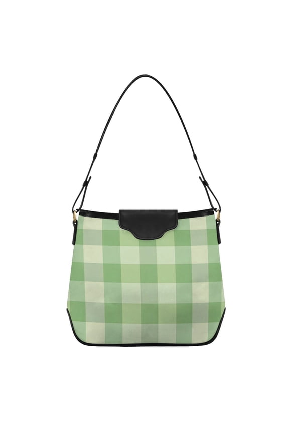 Green Checkered Pattern Women's Tote Bag Convertible Handbags Hobo Shoulder Bag with Zipper Magnetic Snap