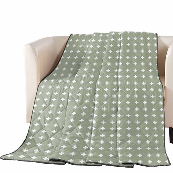 Green Checkered Quilted Comforters Cooling Blanket Oversized King Size, Country Abstract Geometric Diagonal Plaid Cold Comfort for Hot Sleepers Lightweight Air Conditioning Quilt Blanket for Bed
