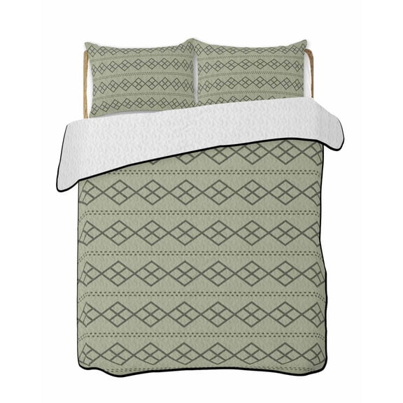 Green Checkered Quilts Bedding Set California King Abstract Black Geometric Argyle Stripe Modern Lightweight Quilted Bedspread 3 Piece Bed Quilt with 2 Pillow Shams All Season for Bedroom 96" x 106"