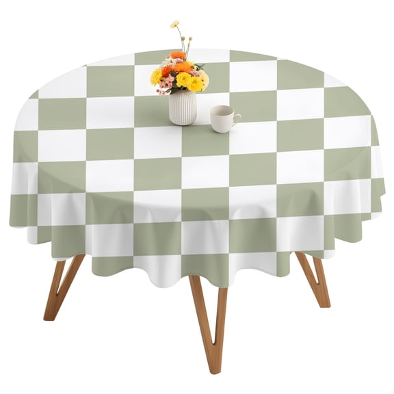 Green Checkered Round Tablecloth 54 inches Country Farmhouse Minimalist Geometric Plaid Gingham Waterproof Oil-Proof Table Cloth Round Table Cover for Holiday Party Picnic Dinner Decor Indoor Outdoor