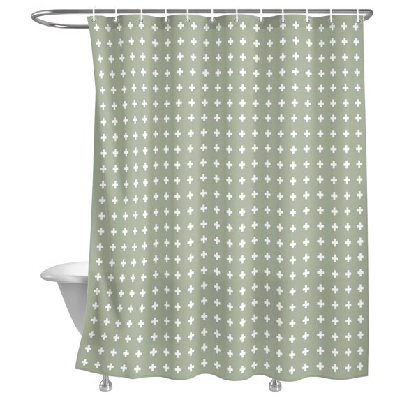 Green Checkered Shower Curtain, Country Abstract Geometric Diagonal Plaid Lightweight Waterproof Fabric Shower Curtain with Rustproof Grommets for Bathroom Bathtub 72x96in
