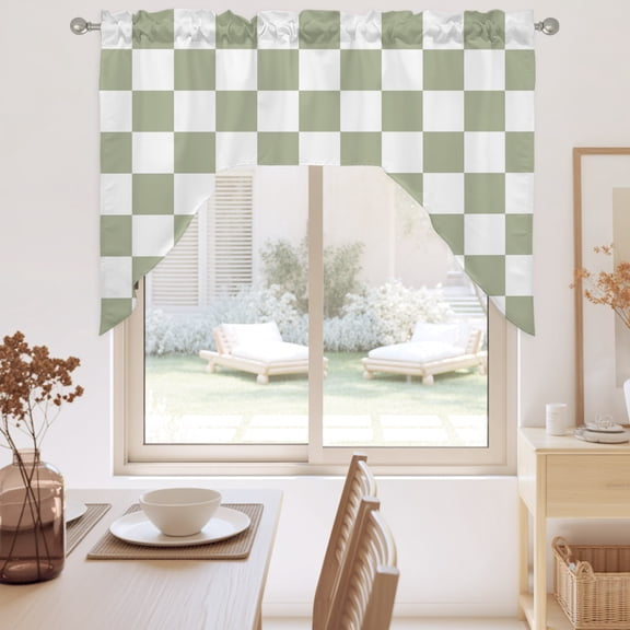 Green Checkered Swag Valance for Windows, Country Farmhouse Minimalist Geometric Plaid Gingham Swag Curtains Valances for Small Window Treatment Rod Pocket for Kitchen Bathroom 1 Panel 56x36in