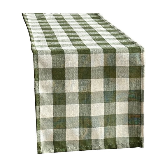 Green Checkered Tablecloth - 70x12 Inch Cotton Linen Dining Table Cover for Indoor & Outdoor Use, Ideal for Events and Home Decor