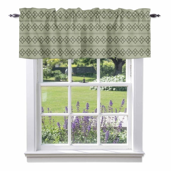 Green Checkered Valance Curtain Abstract Black Geometric Argyle Stripe Modern Window Valances Rod Pocket Short Curtains Window Treatments for Kitchen Bedroom Bathroom Laundry 60" x 18"