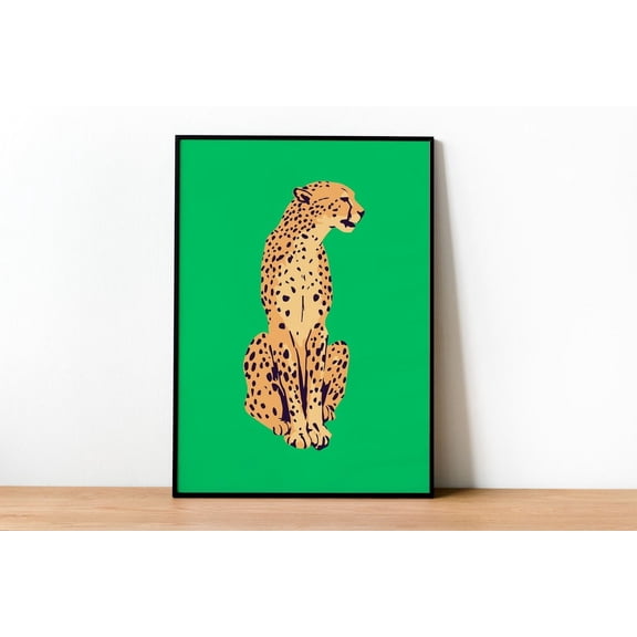 Green Cheetah Leopard Animal Boho Home Decor, Unframed Paper Print Size 8x12