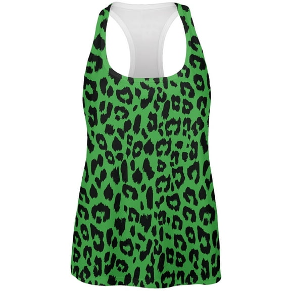 Green Cheetah Print All Over Womens Work Out Tank Top - Small