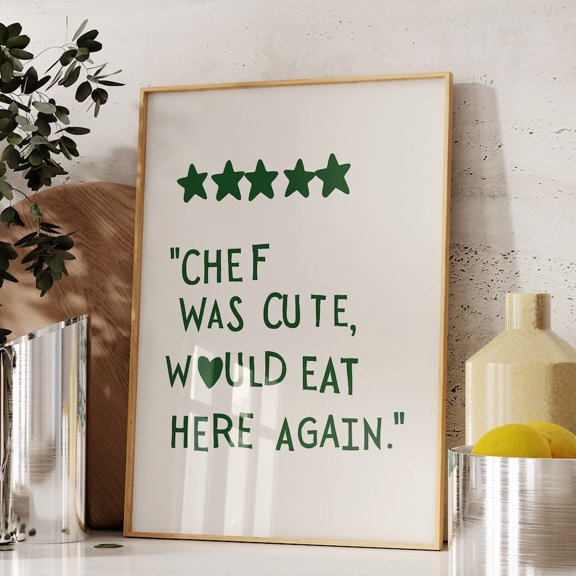 Green Chef Minimal Heart Cute Cooking Wall Poster, Unframed Canvas 8x10in
