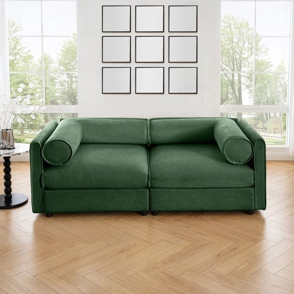 Green Chenille 2-Seater Sofa: Luxurious Comfort & Modular Storage Options