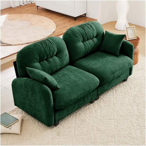Green Chenille Loveseat Sectional Sofa with Tufted Back, Modular Design for Living Room