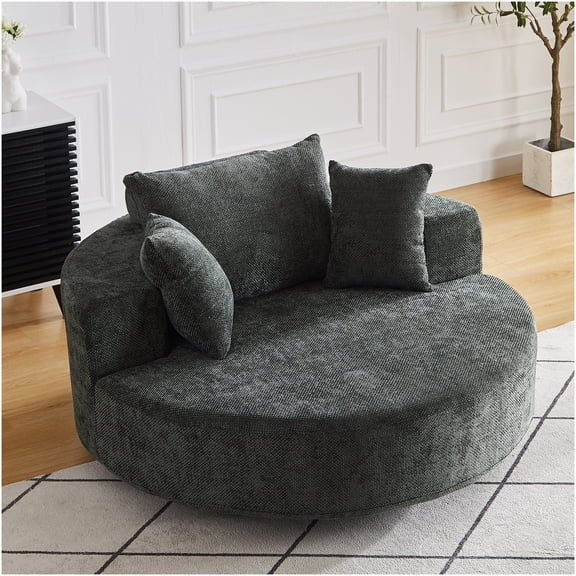 Green Chenille Single Swivel Chair, 55"L Modern Fluffy Sleeper Chair with 360 Rotation for Living Room & Lounge