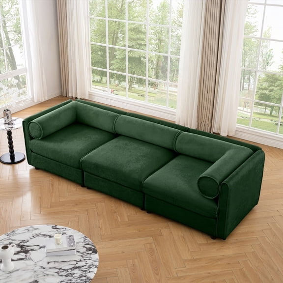 Modern Contemporary Chenille 3-Seater Sofa 220×80×75cm with Storage and Cylindrical Design