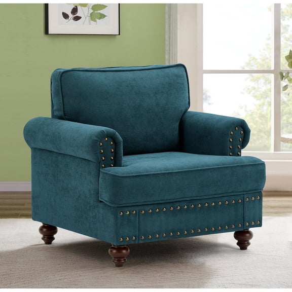 Green Chenille Sofa with Polyester Upholstery / Comfortable Seating for Apartment