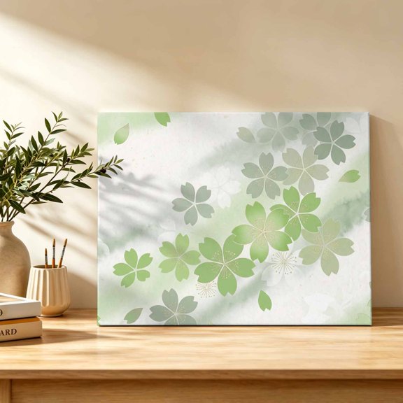Green Cherry Blossoms Canvas Wall Art, Abstract Green Ombre Floral Petals Wall Art Prints Artwork Framed Canvas Ready to Hang Art Pictures for Bathroom Bedroom Entry Desk Corner 10" x 8"