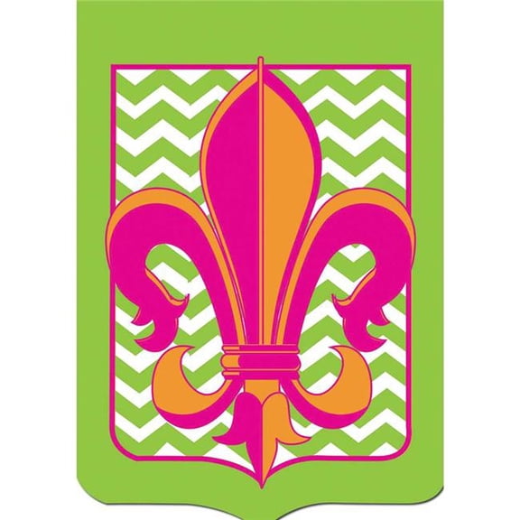Green Chevron Fleur de Lis Garden Flag - Green - 18 x 13 Inches - Durable Nylon