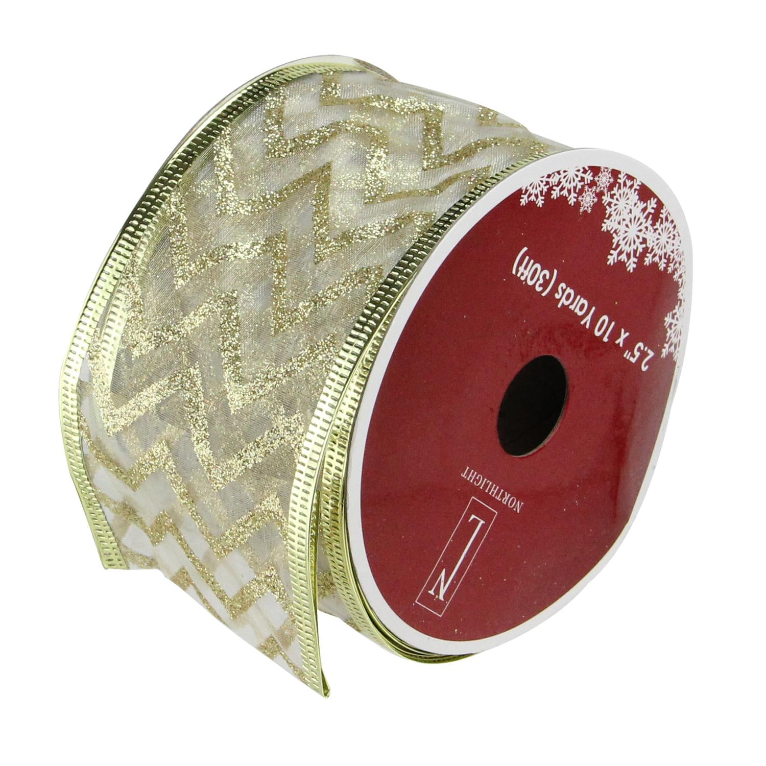 Green Chevron Print Wired Christmas Craft Ribbon