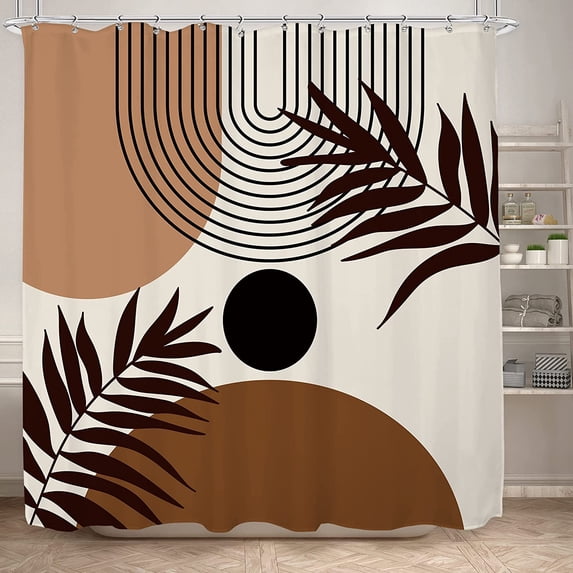 Green Chic Abstract Shower Curtain for Bathroom Decor 60Wx72H Inches Boho Leaves Tropical Mid Century Simple Minimalist Fancy Modern Fabric Waterproof Polyester 12 Pack Hooks