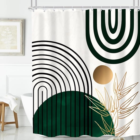 Green Chic Abstract Shower Curtain for Bathroom Decor 72Wx72H Inches Boho Leaves Tropical Mid Century Simple Minimalist Fancy Modern Fabric Waterproof Polyester 12 Pack Hooks