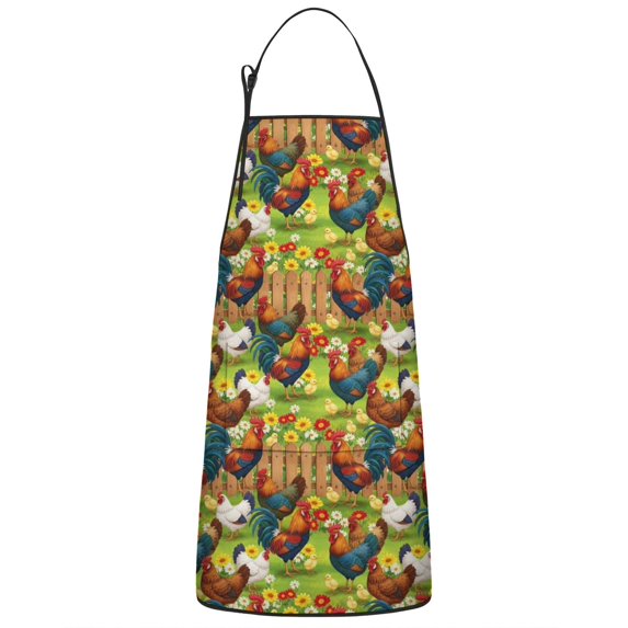 Green Chicken Farm Pattern Apron-Garden Aprons for Women with Pockets-Cotton Linen Waterproof Kitchen Cooking Gardening Aprons Adjustable for Kitchen,Cooking,BBQ and Salon 33x27 Inch
