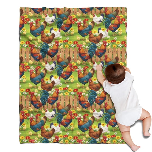 Green Chicken Farm Pattern Blanket,Comfortable Soft Lamb Wool Throw Blanket,All Season,Warm Lightweight Blankets for Sofa Bed Couch Living Room Chair,30"x40"