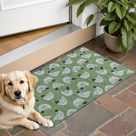 Green Chicken Pattern Door Rugs,Washable Non Slip Door Mats Indoor,Decorative Door Mats,Entry Mat Indoor for Entrance,Bedroom,Kitchen,Bathroom,16"x24"