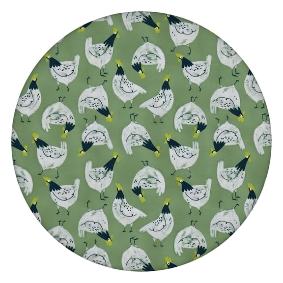Green Chicken Pattern Round Fitted Tablecloth with Elastic Edge,Dining Table Cover Waterproof,Outdoor Round Tablecloth for Camping,Dining,Indoor and Outdoor