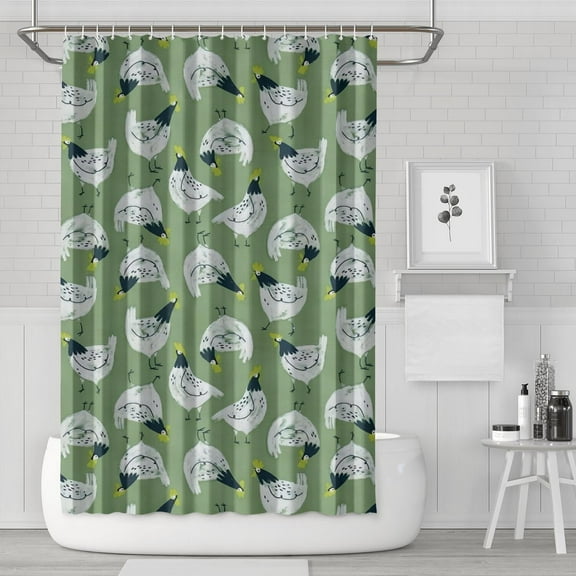 Green Chicken Pattern Shower Curtain 72"x72" ,Bathroom Decorative Shower Curtains Set with 12 Hooks,Modern Waterproof Washable Shower Curtain