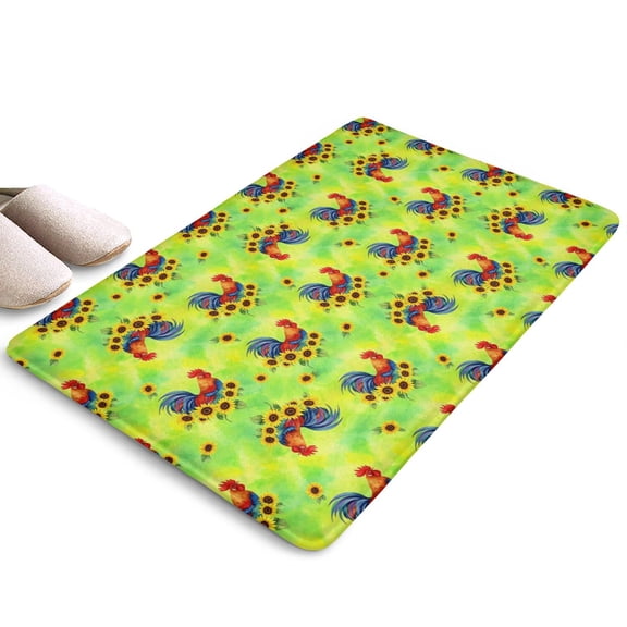 Green Chicken Rooster Sunflower Flannel Non Slip Door Rugs,Washable Door Mats Indoor,Decorative Door Mats,Dirt-Resistant and Absorbent Doormat for Entrance,Bedroom,Kitchen,Bathroom,23.5"x16"
